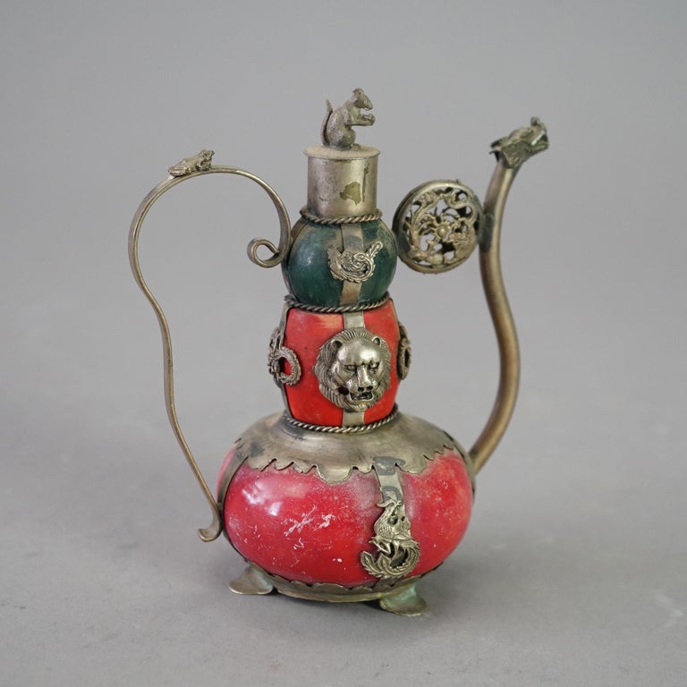 Chinese Porcelain Miniature Teapot with Silver Overlay 20thC