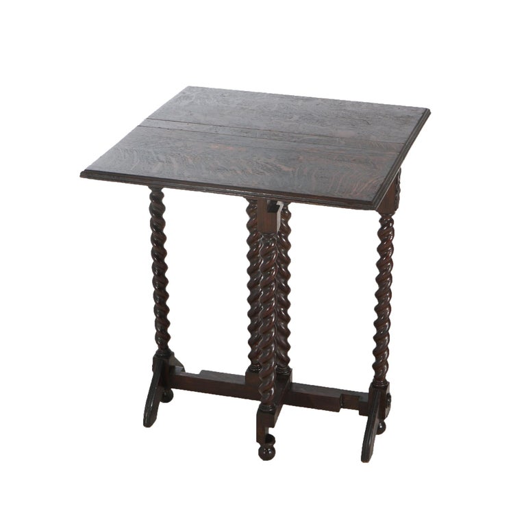 Elizabethan Oak Napkin Folding & Gate Leg Table with Rope Twist Legs C1900