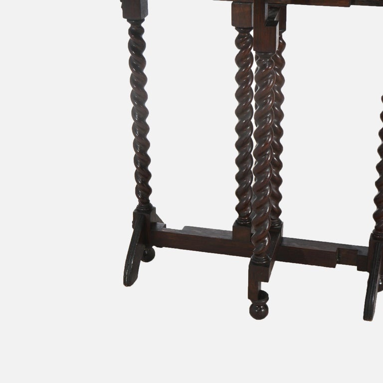 Elizabethan Oak Napkin Folding & Gate Leg Table with Rope Twist Legs C1900