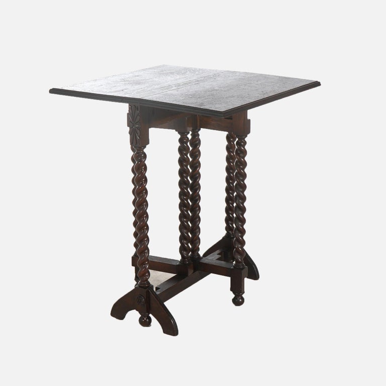 Elizabethan Oak Napkin Folding & Gate Leg Table with Rope Twist Legs C1900
