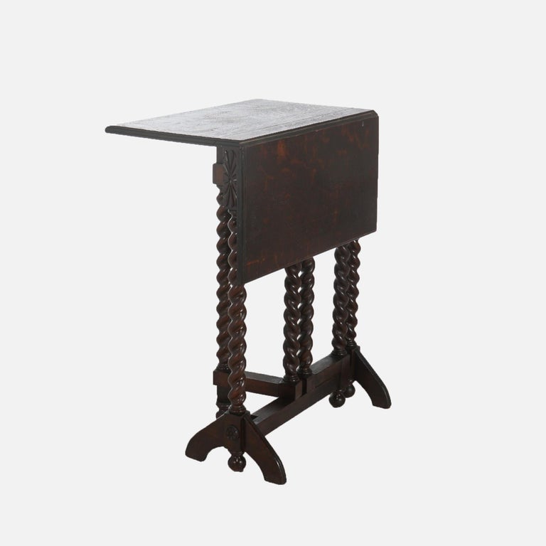 Elizabethan Oak Napkin Folding & Gate Leg Table with Rope Twist Legs C1900