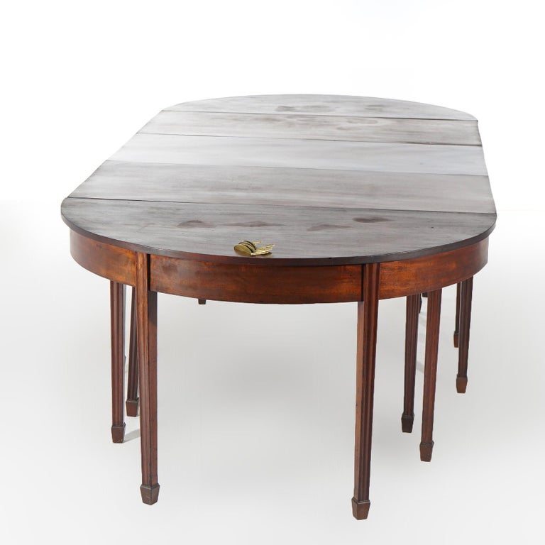 Antique English George III Demi Lune Mahogany Banquet Dining Table Circa 1820