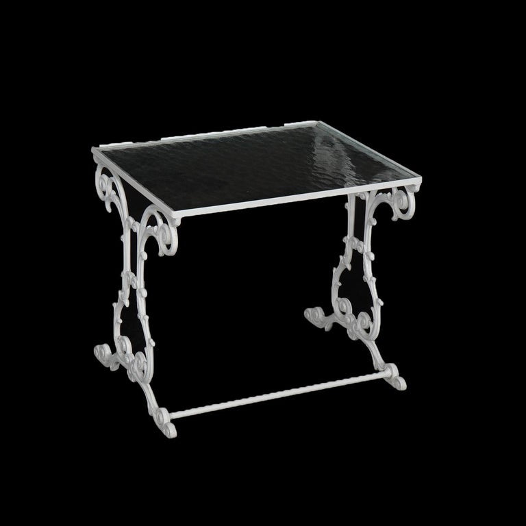 Two Painted Wrought Iron Glass Top Patio Side Tables 20th C