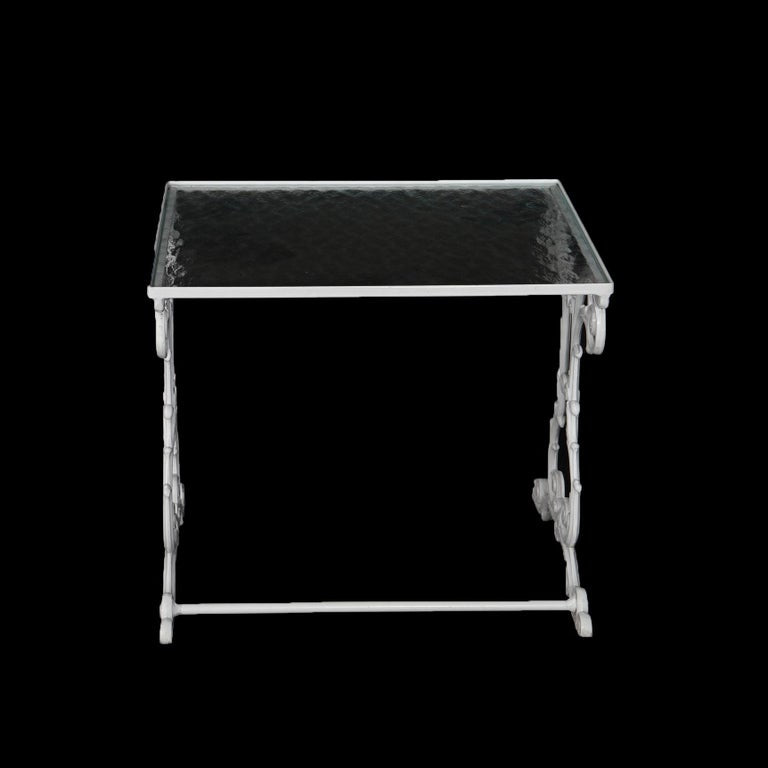 Two Painted Wrought Iron Glass Top Patio Side Tables 20th C
