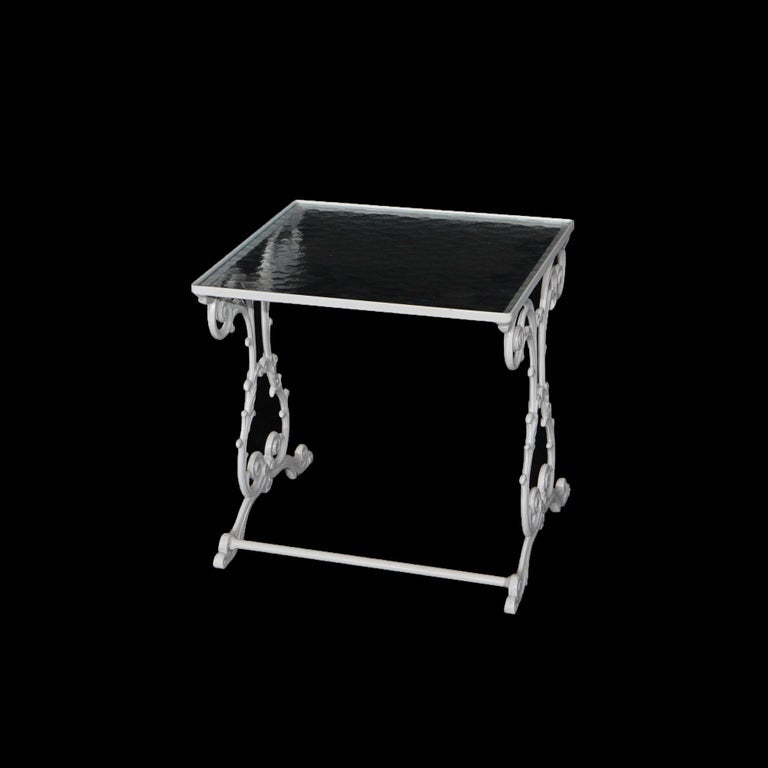 Two Painted Wrought Iron Glass Top Patio Side Tables 20th C