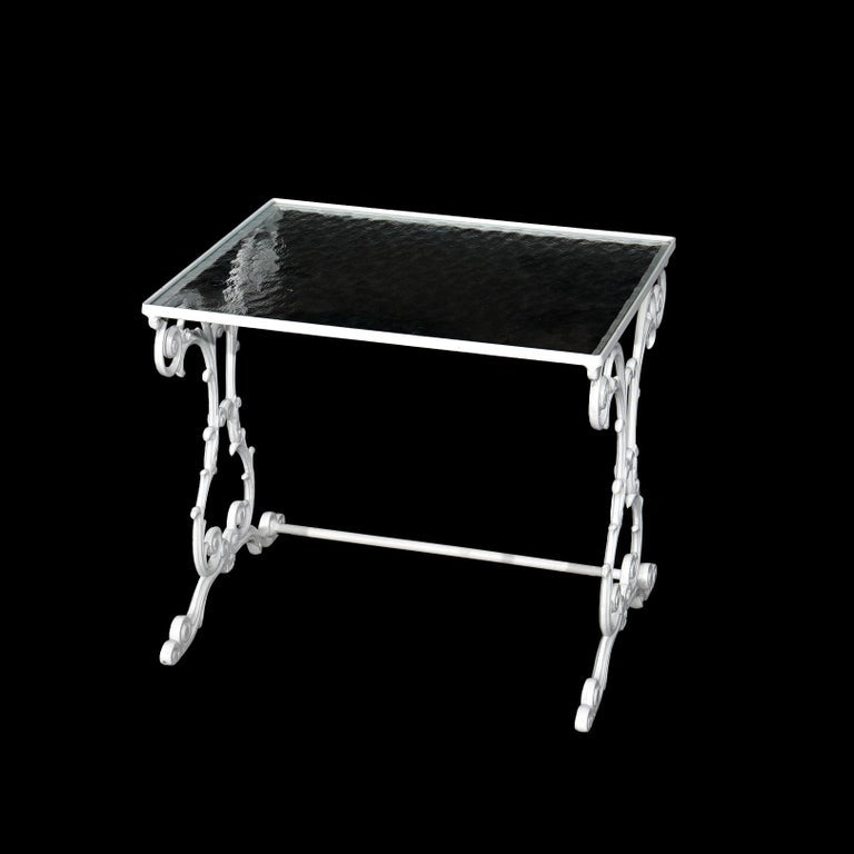 Two Painted Wrought Iron Glass Top Patio Side Tables 20th C