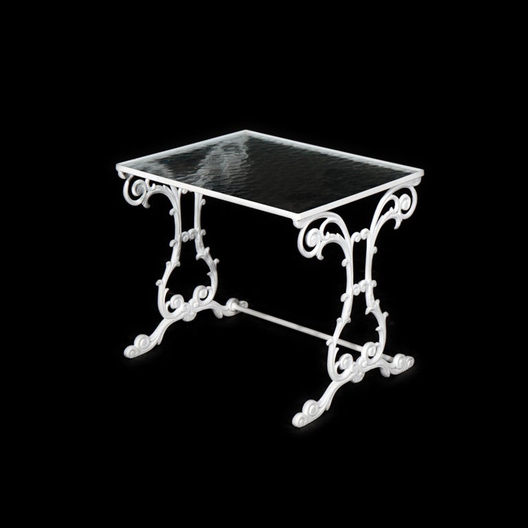 Two Painted Wrought Iron Glass Top Patio Side Tables 20th C