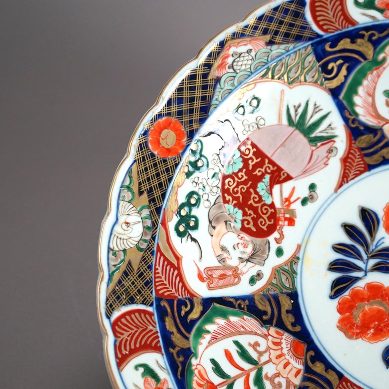 Antique Asian Imari Hand Painted & Gilt Porcelain Charger C1920