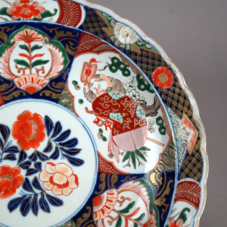 Antique Asian Imari Hand Painted & Gilt Porcelain Charger C1920