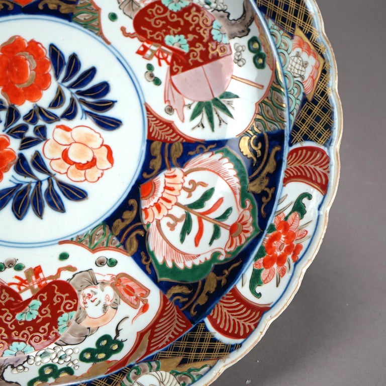 Antique Asian Imari Hand Painted & Gilt Porcelain Charger C1920