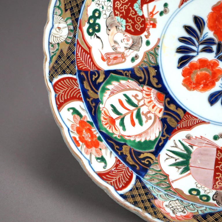 Antique Asian Imari Hand Painted & Gilt Porcelain Charger C1920