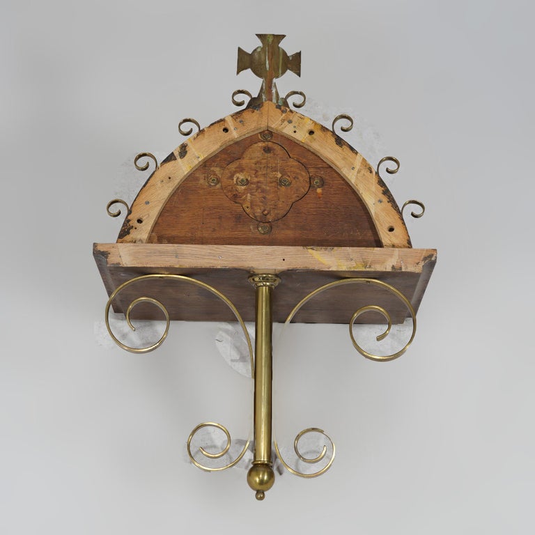 Antique Gothic Oak & Brass Communion Shelf 19thC