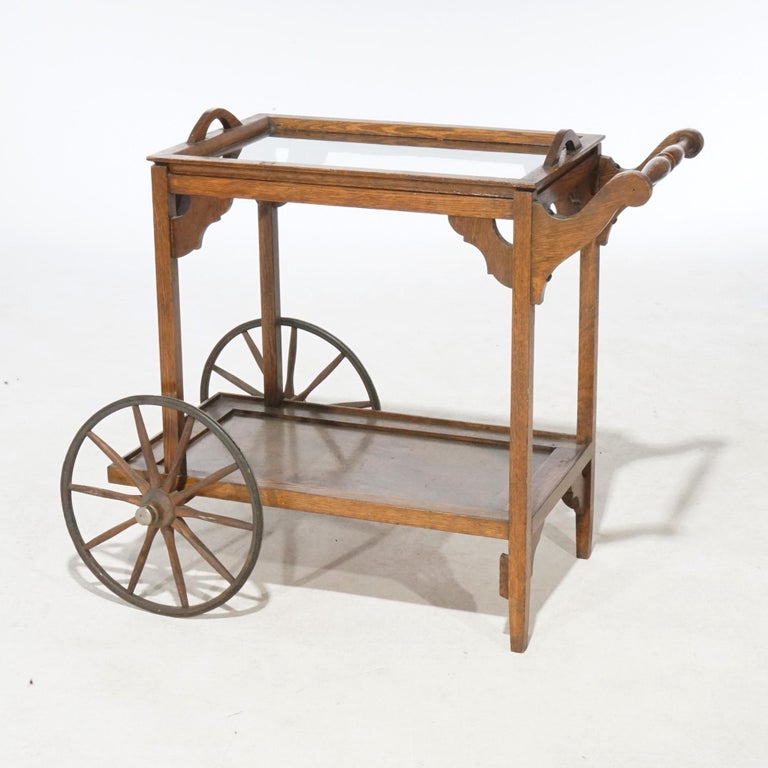 Antique Arts & Crafts Mission Oak Tea Serving Cart, circa 1910