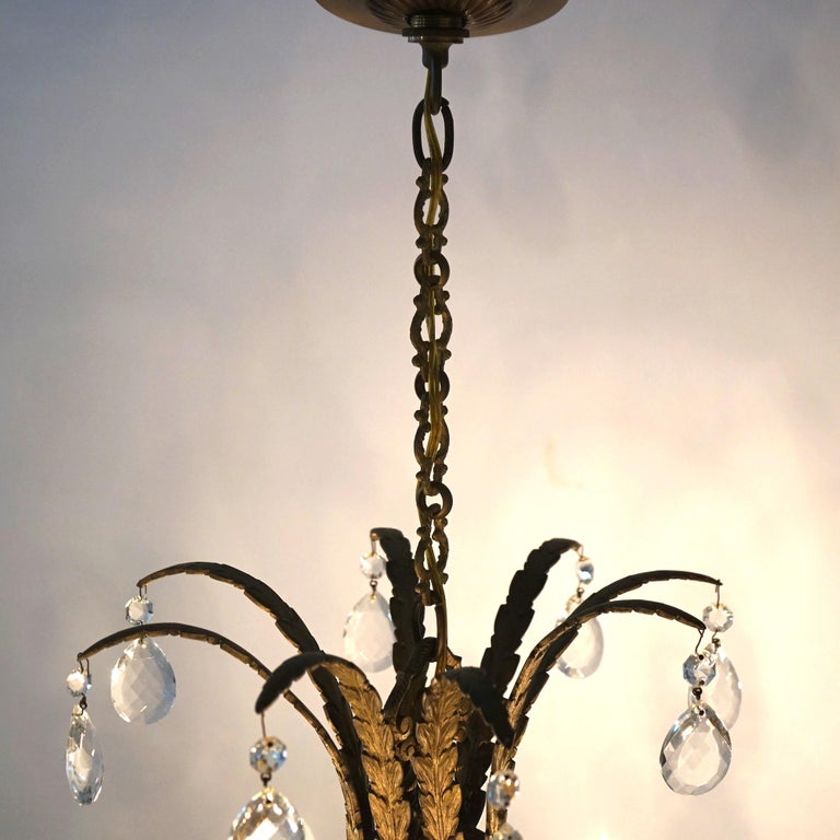 Vintage French Louis XIV Style Bronze & Crystal Eight-Light Chandelier C1930