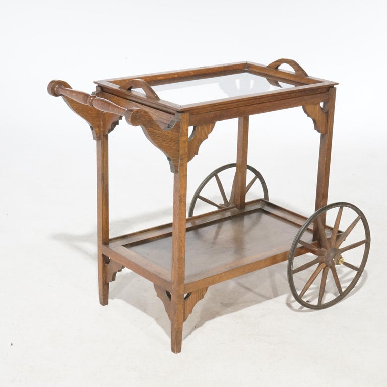Antique Arts & Crafts Mission Oak Tea Serving Cart, circa 1910