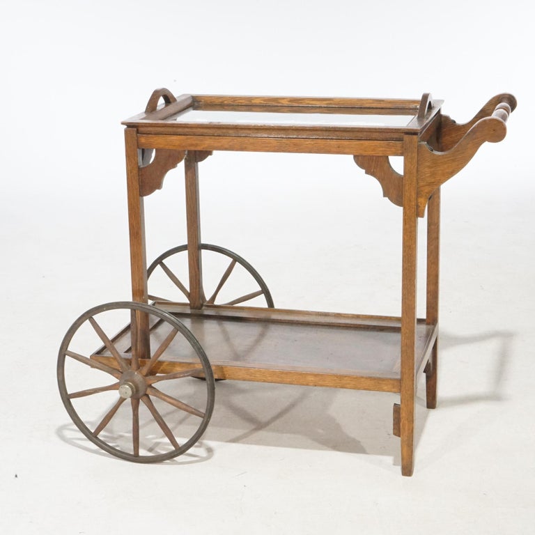 Antique Arts & Crafts Mission Oak Tea Serving Cart, circa 1910