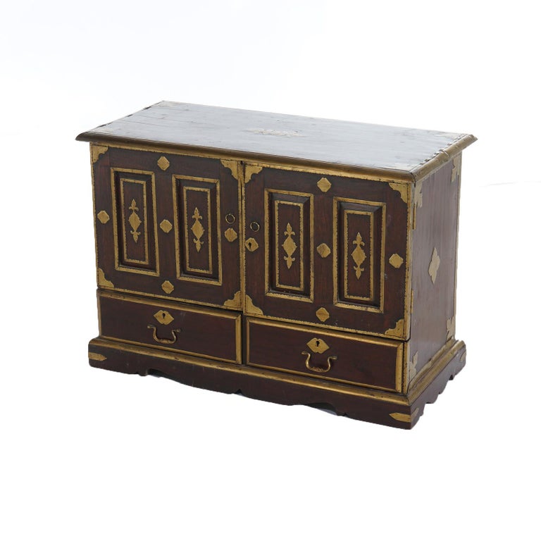 Antique Chinese Mahogany Spice Cabinet with Brass Mounts 19th C