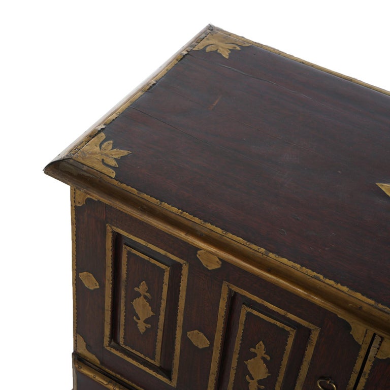 Antique Chinese Mahogany Spice Cabinet with Brass Mounts 19th C