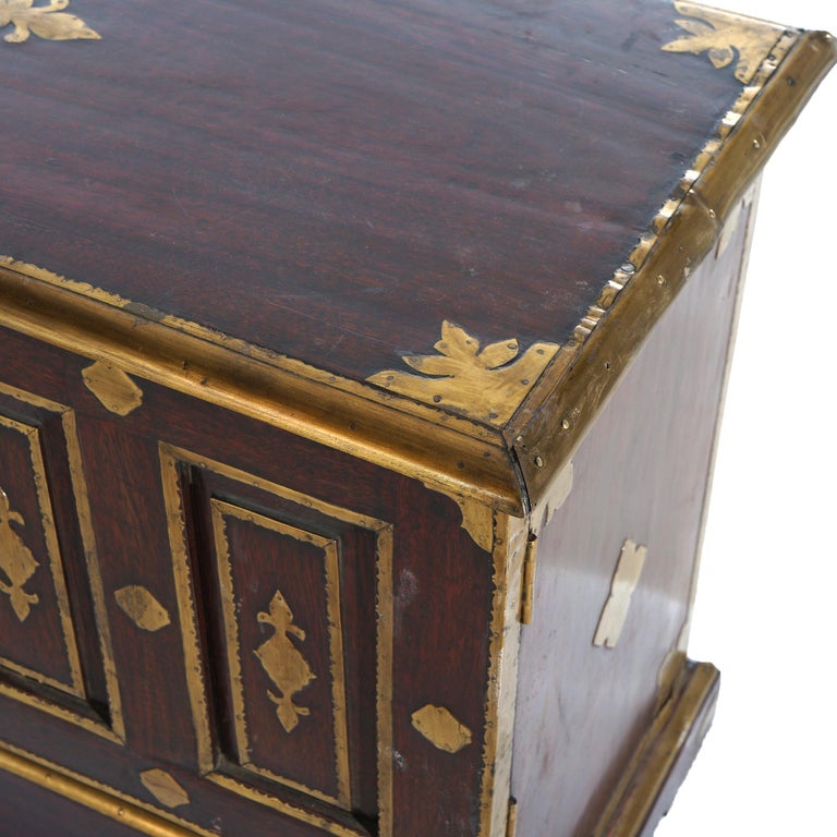 Antique Chinese Mahogany Spice Cabinet with Brass Mounts 19th C