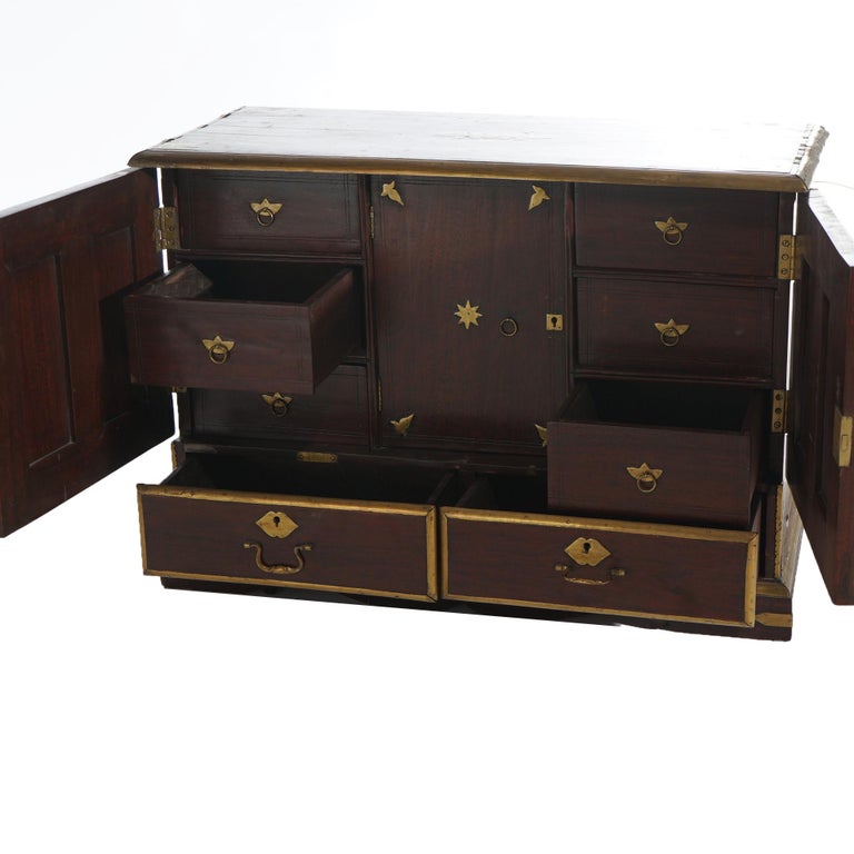 Antique Chinese Mahogany Spice Cabinet with Brass Mounts 19th C