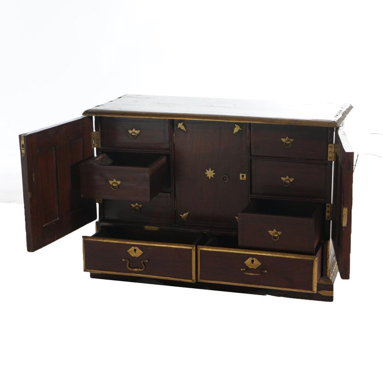 Antique Chinese Mahogany Spice Cabinet with Brass Mounts 19th C