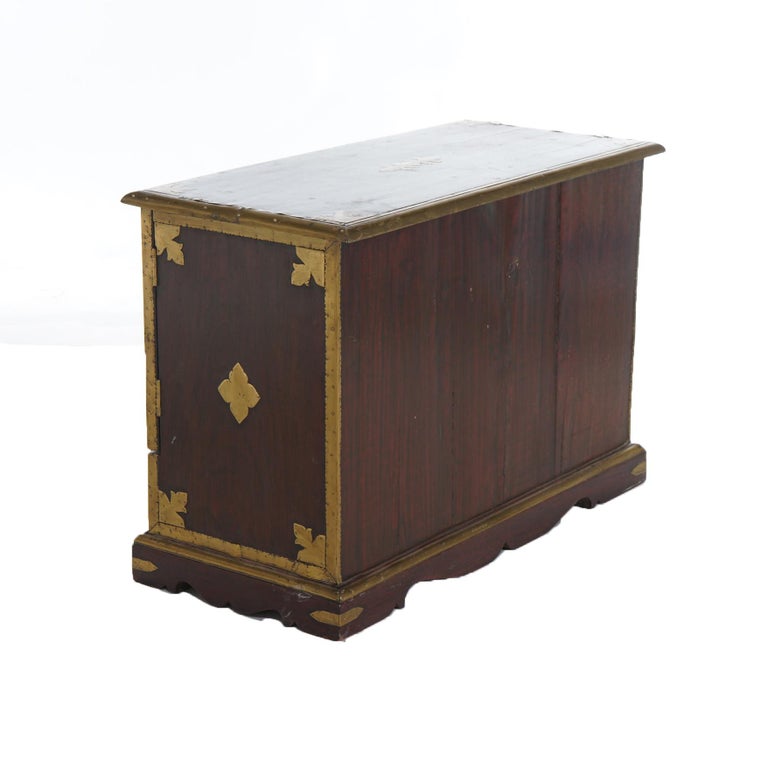 Antique Chinese Mahogany Spice Cabinet with Brass Mounts 19th C