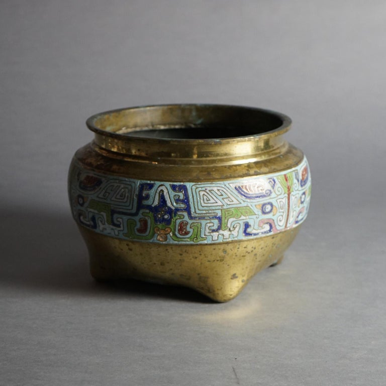 Asian Bronze & Enamel Footed Jardiniere 20thC