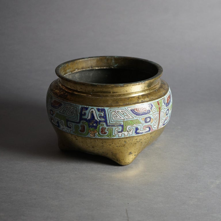 Asian Bronze & Enamel Footed Jardiniere 20thC