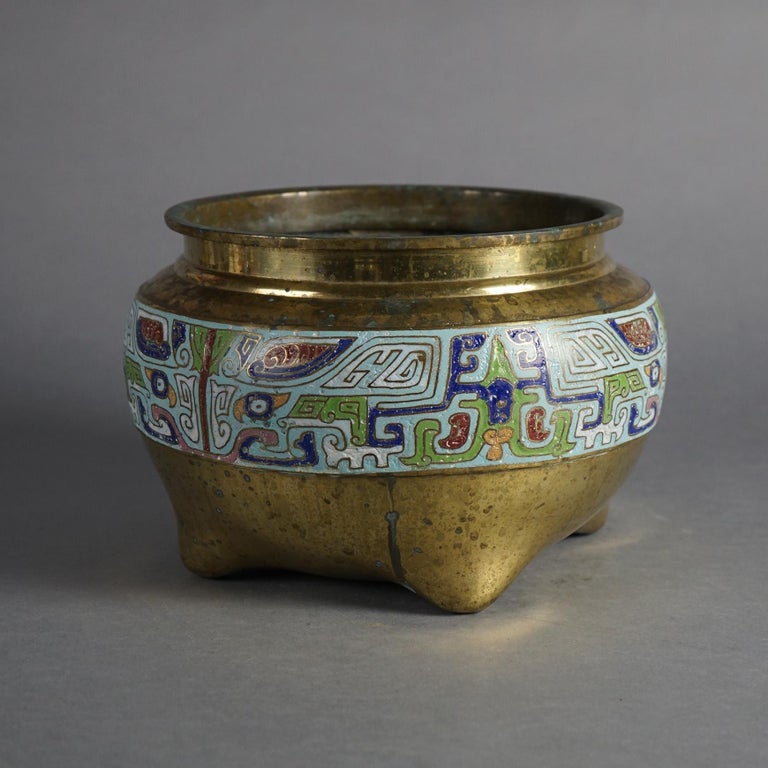 Asian Bronze & Enamel Footed Jardiniere 20thC