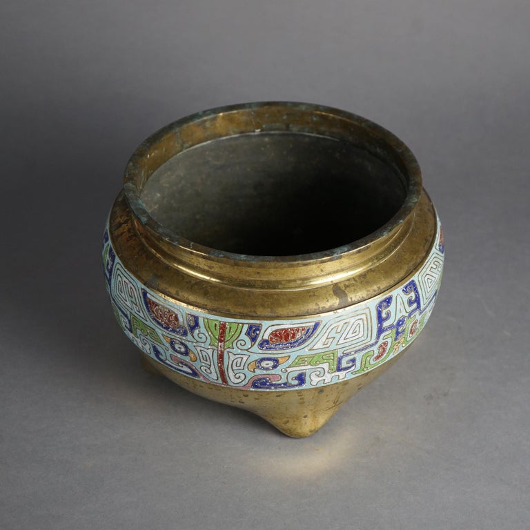 Asian Bronze & Enamel Footed Jardiniere 20thC