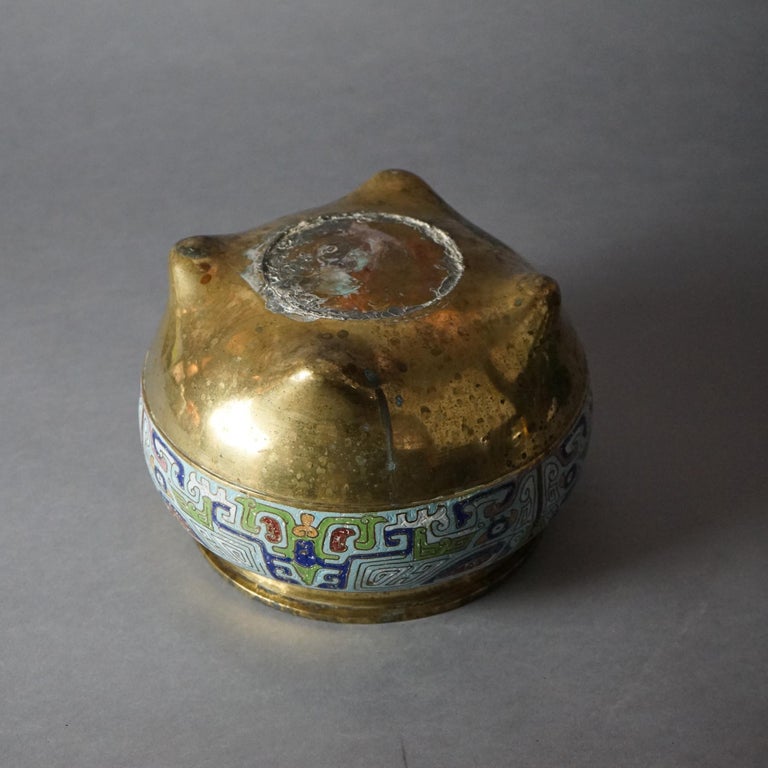 Asian Bronze & Enamel Footed Jardiniere 20thC