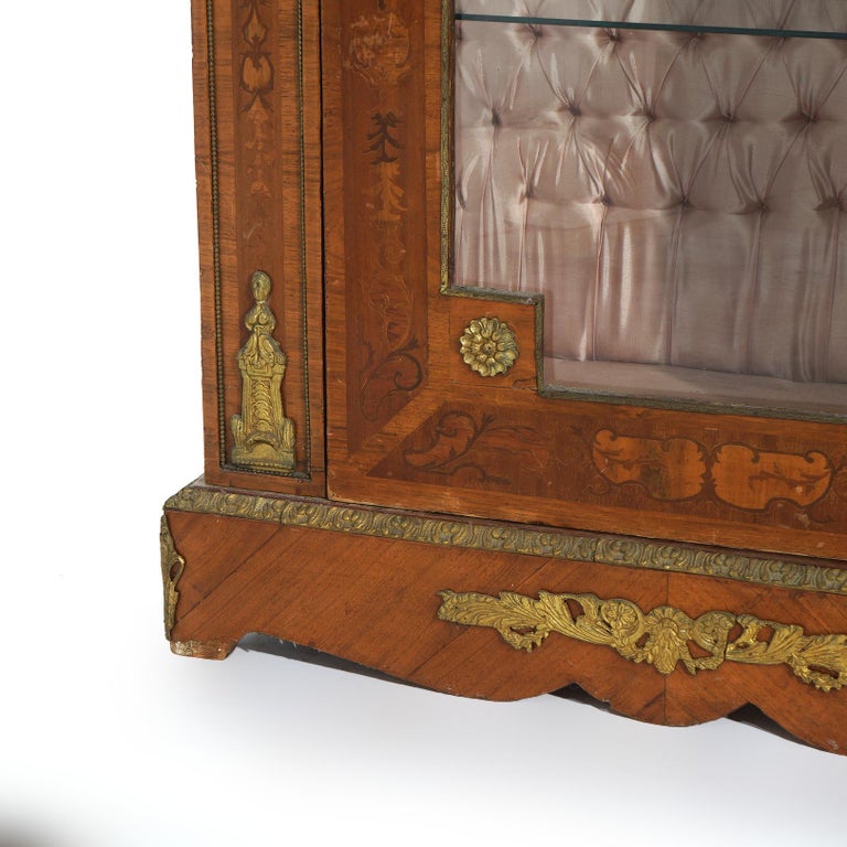 Antique French Louis XVI Style Kingwood & Ormolu Inlaid Vitrine Curio 19thC
