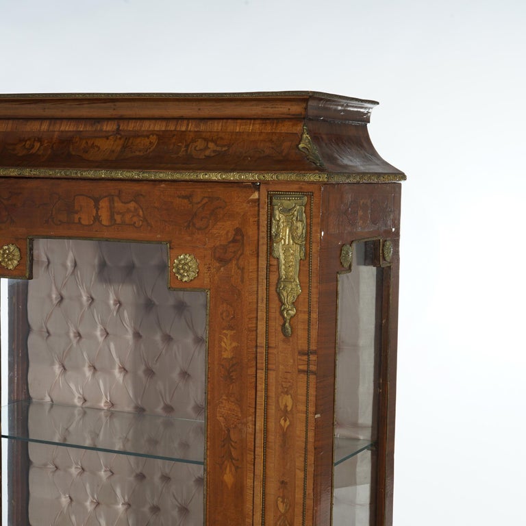 Antique French Louis XVI Style Kingwood & Ormolu Inlaid Vitrine Curio 19thC