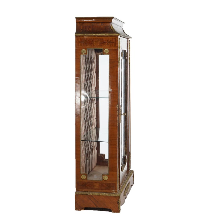 Antique French Louis XVI Style Kingwood & Ormolu Inlaid Vitrine Curio 19thC