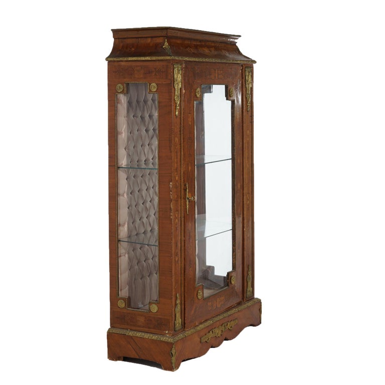 Antique French Louis XVI Style Kingwood & Ormolu Inlaid Vitrine Curio 19thC