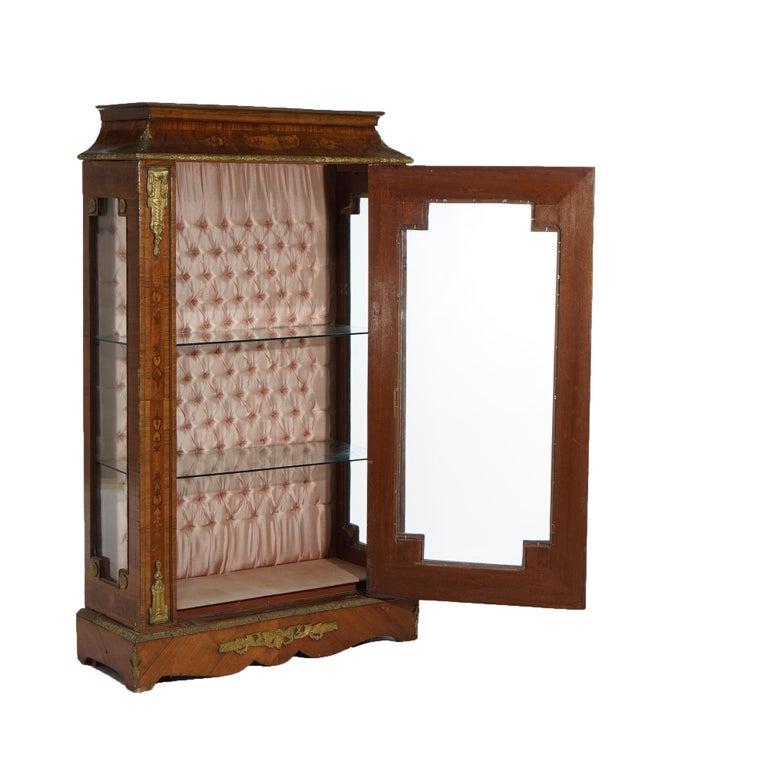 Antique French Louis XVI Style Kingwood & Ormolu Inlaid Vitrine Curio 19thC