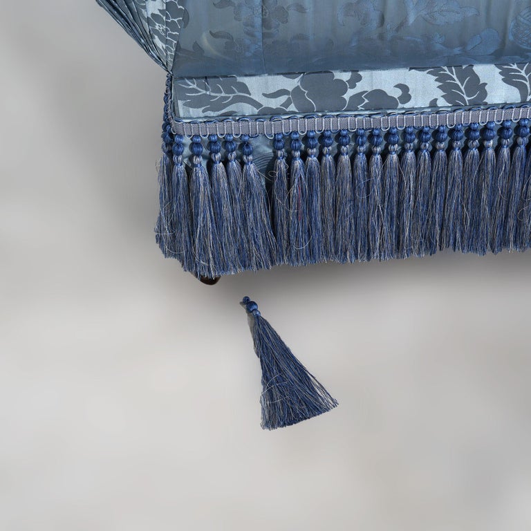 Hollywood Regency Upholstered Overstuffed Settee with Fringe Skirt 20thC