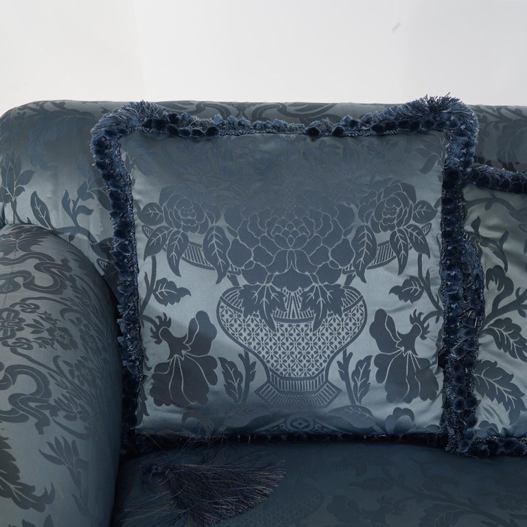 Hollywood Regency Upholstered Overstuffed Settee with Fringe Skirt 20thC