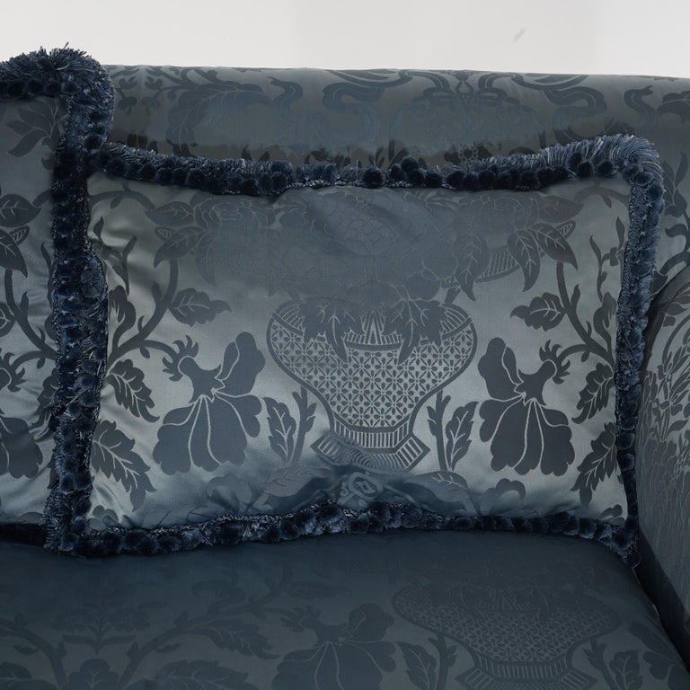 Hollywood Regency Upholstered Overstuffed Settee with Fringe Skirt 20thC