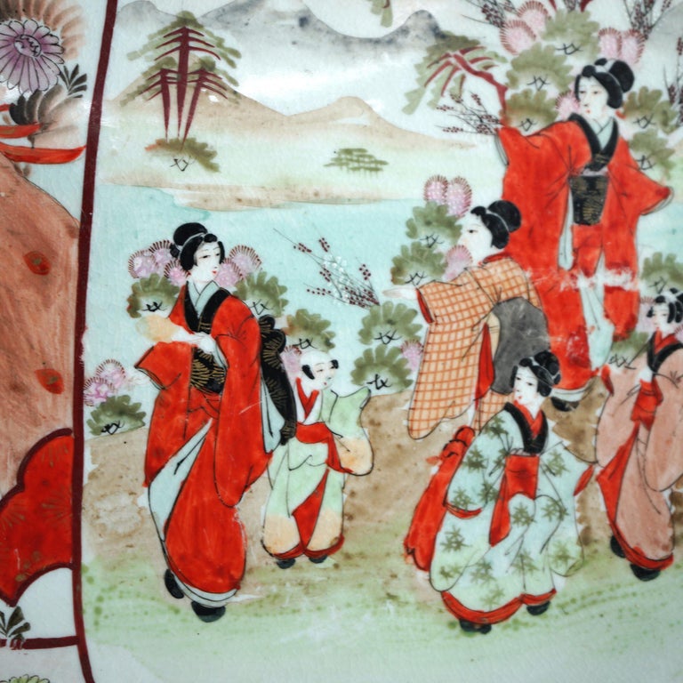 Antique Japanese Imari Porcelain Charger with Garden & Genre Scenes C1920
