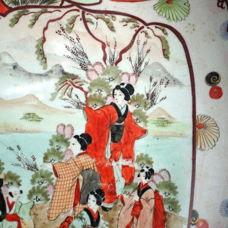 Antique Japanese Imari Porcelain Charger with Garden & Genre Scenes C1920