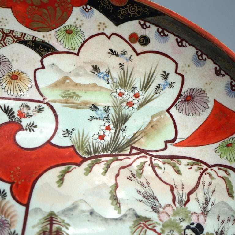 Antique Japanese Imari Porcelain Charger with Garden & Genre Scenes C1920