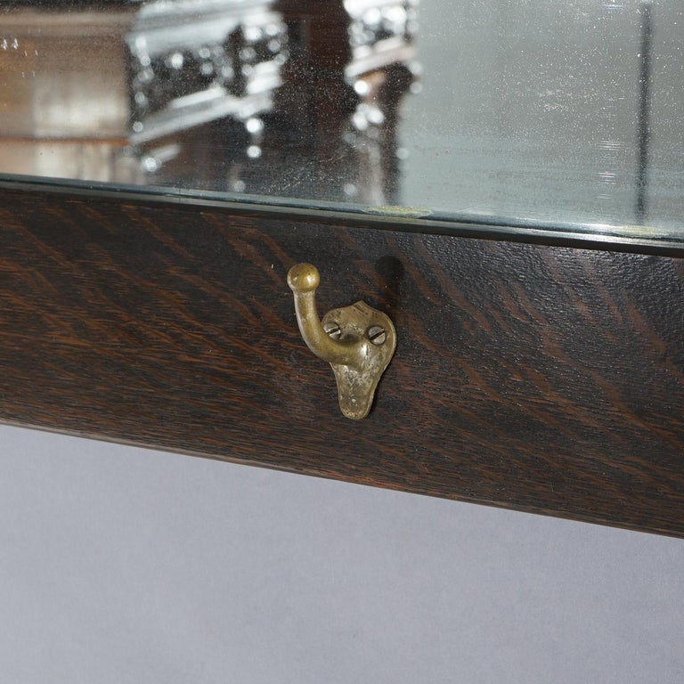 Antique Arts & Crafts Stickley Brothers School Oak Hall Mirror & Hat Hooks c1910