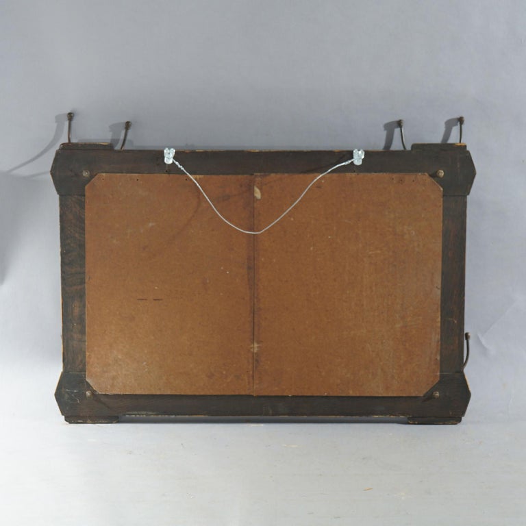 Antique Arts & Crafts Stickley Brothers School Oak Hall Mirror & Hat Hooks c1910