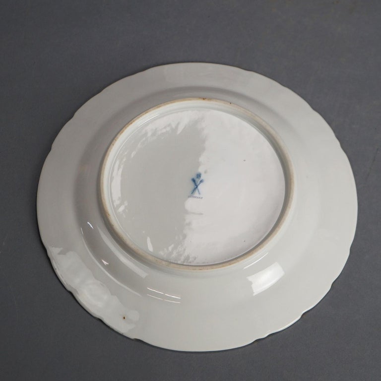 Five Antique Meissen Porcelain Plates with Hand Painted Flowers & Gilt C1900