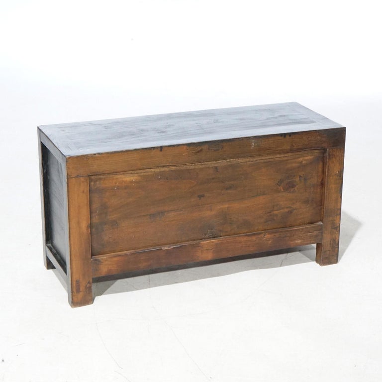 Chinese Polychrome Hand Painted Low Chest with Garden Birds & Fruit 20th C