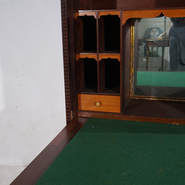 Victorian Rosewood Drop Front Desk with Inset Floral Print & Scroll Legs c1870