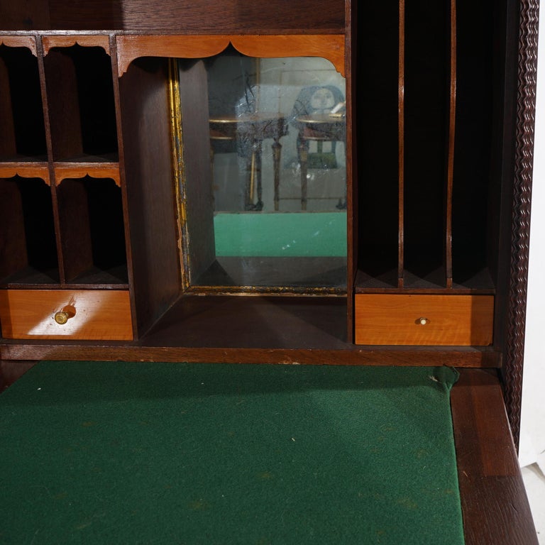 Victorian Rosewood Drop Front Desk with Inset Floral Print & Scroll Legs c1870