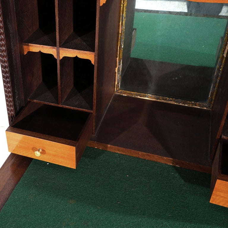 Victorian Rosewood Drop Front Desk with Inset Floral Print & Scroll Legs c1870
