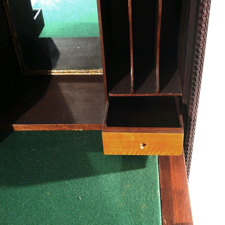 Victorian Rosewood Drop Front Desk with Inset Floral Print & Scroll Legs c1870